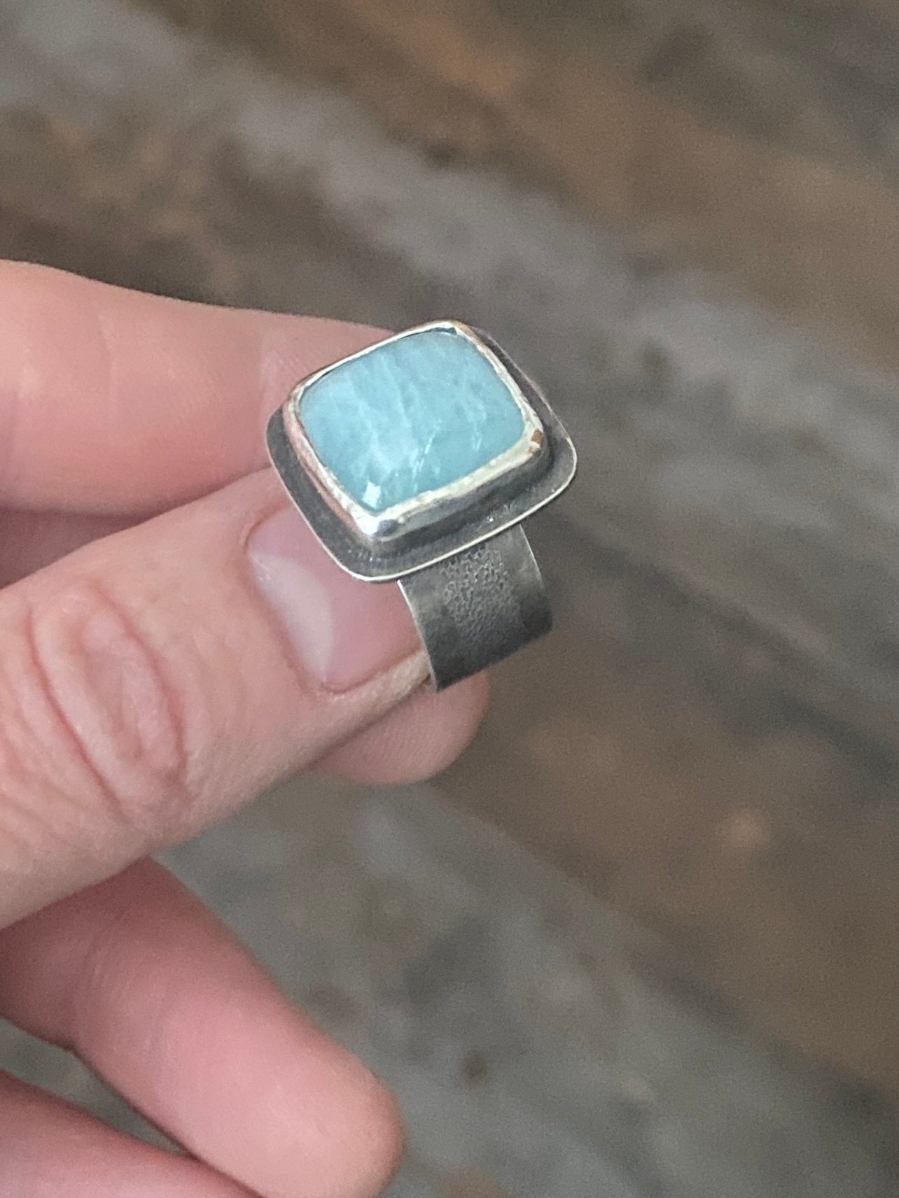Aquamarine statement ring, size 7 3/4, wide comfort fit band