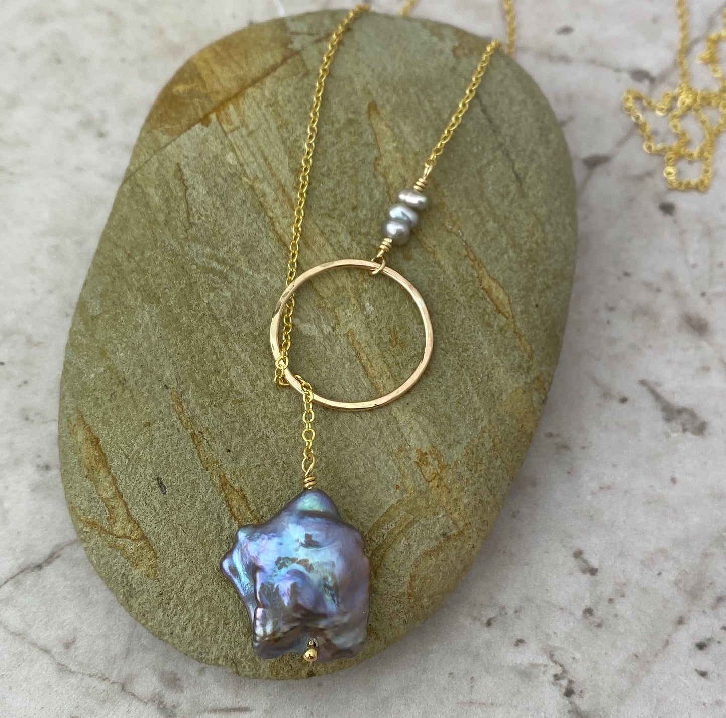 Silver Coastline Lariat - Gold and silver pearl necklace