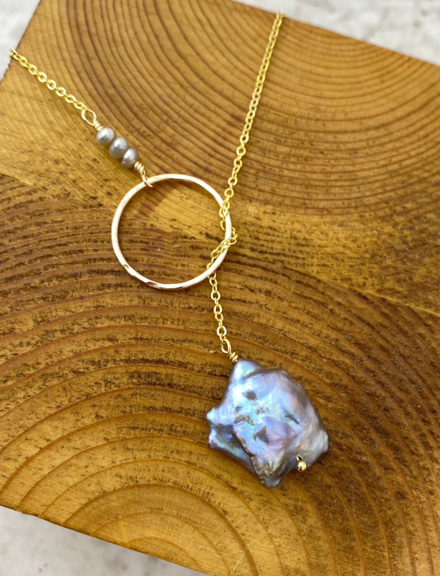 Silver Coastline Lariat - Gold and silver pearl necklace