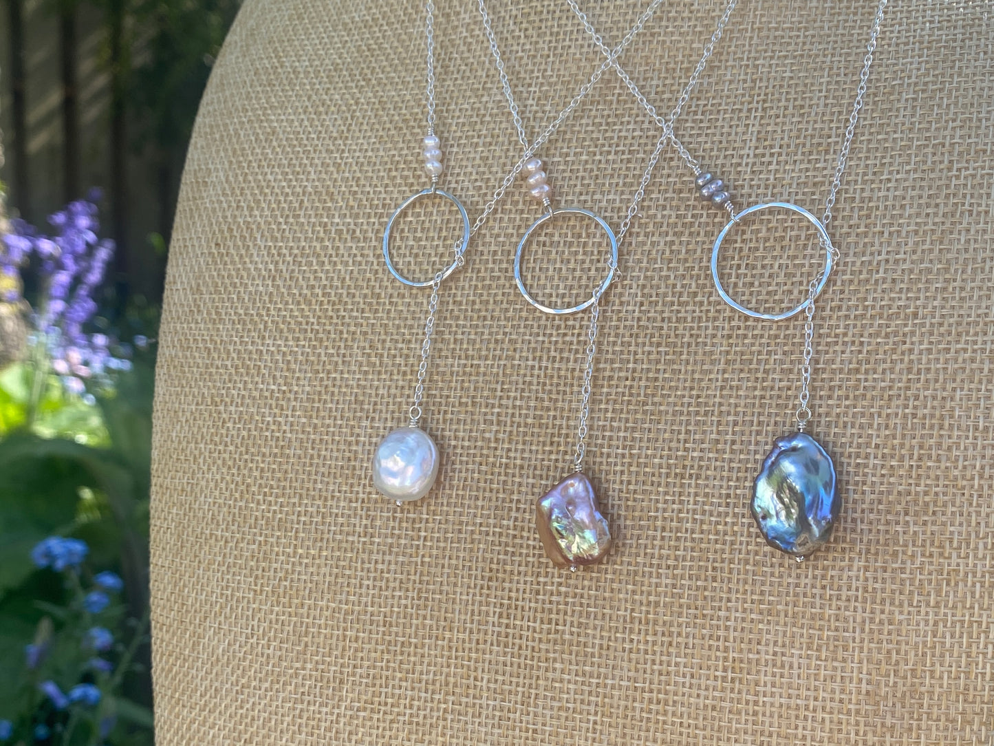 Silver Coastline Lariat - Silver and baroque pearl necklace