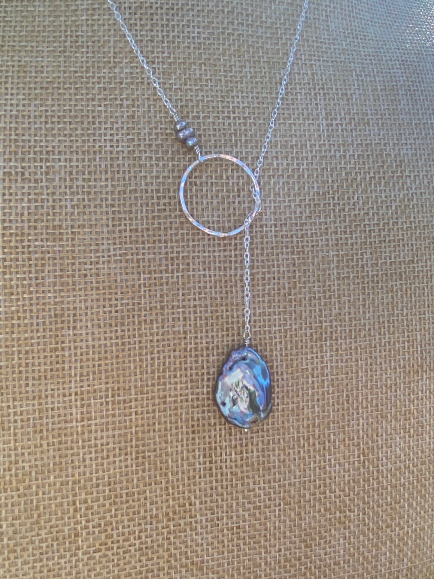 Silver Coastline Lariat - Silver and baroque pearl necklace
