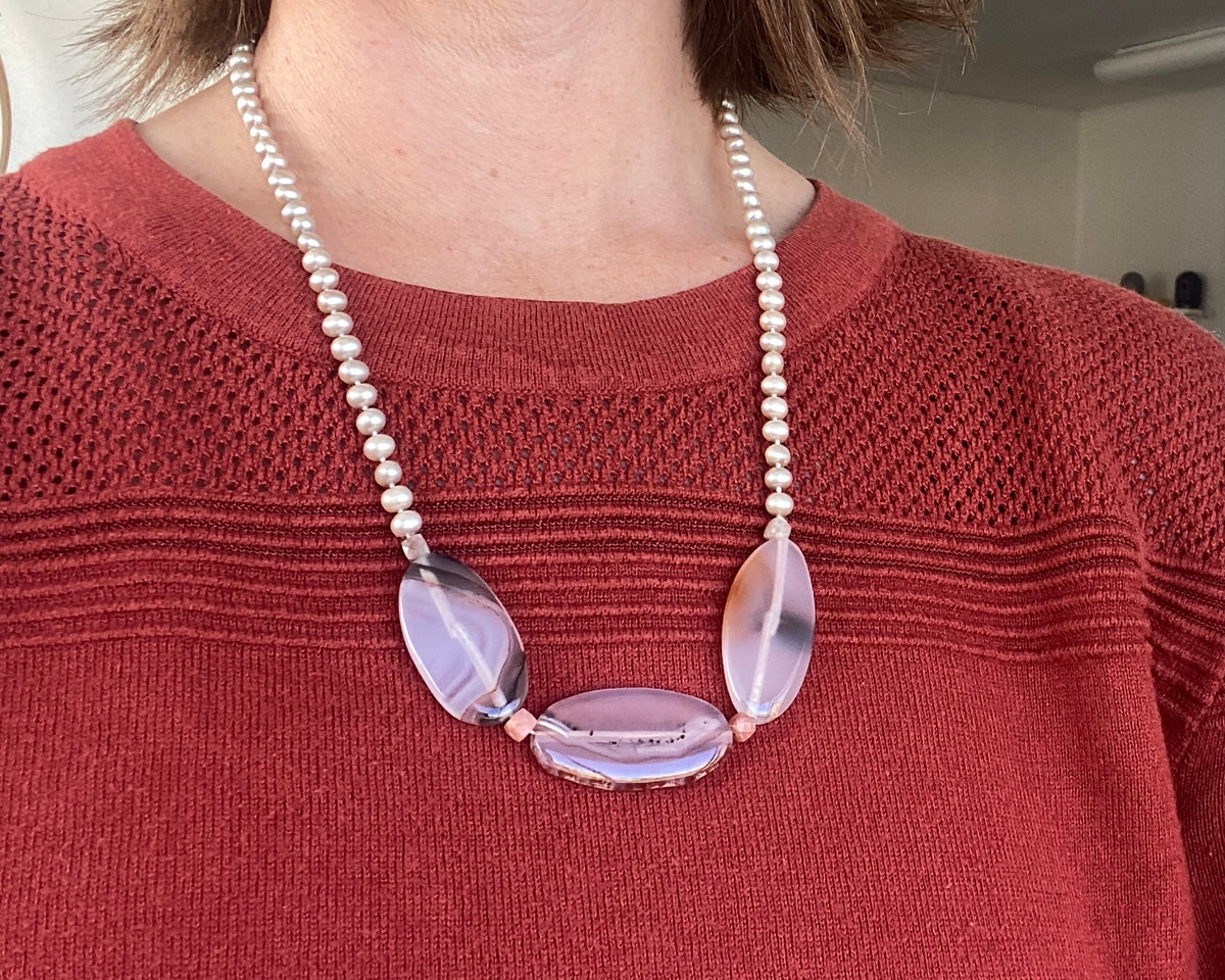 Dusky Agate and Pearl Necklace