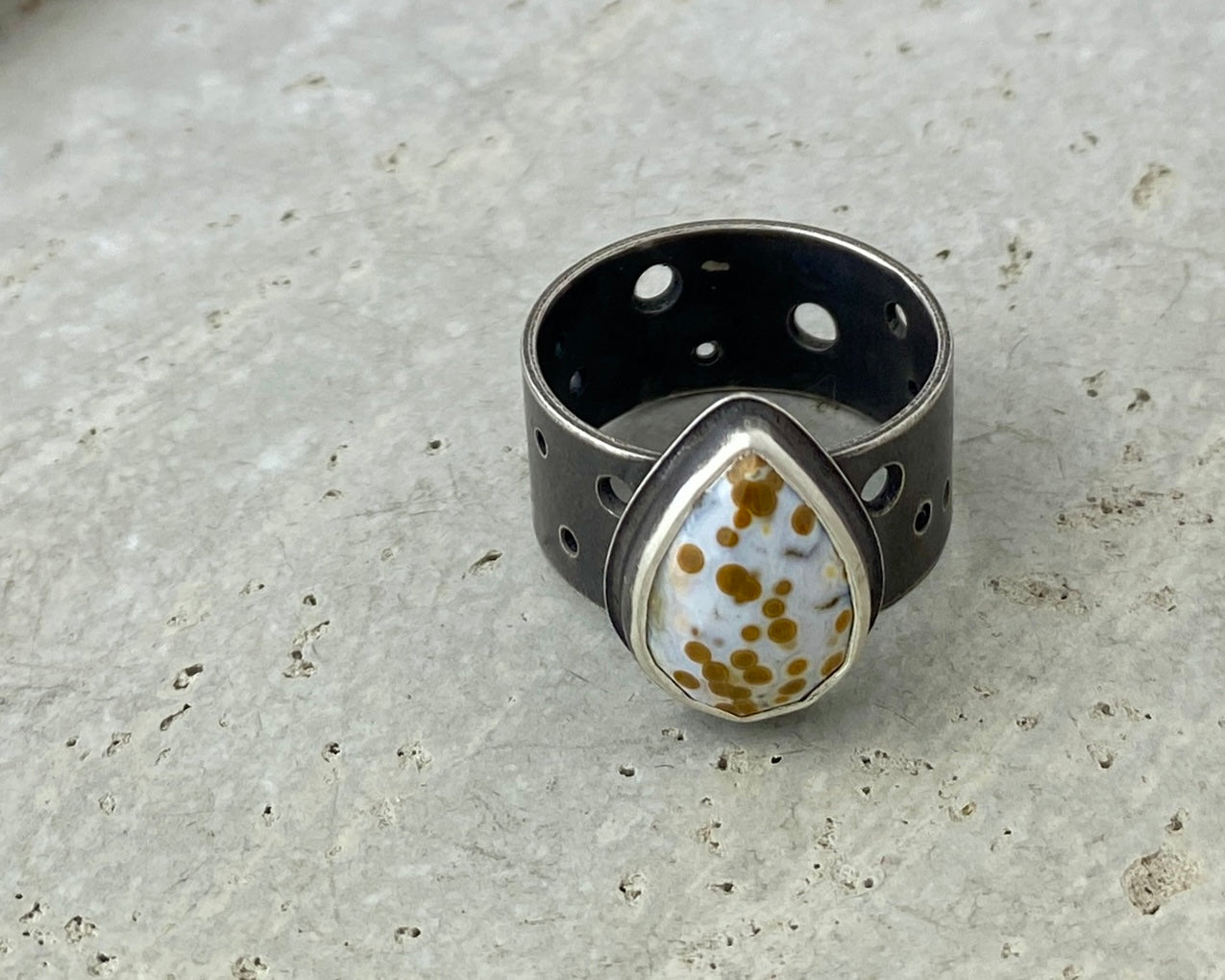 Brut Ocean Jasper Ring | Oxidized Sterling Silver | Sz 7.5