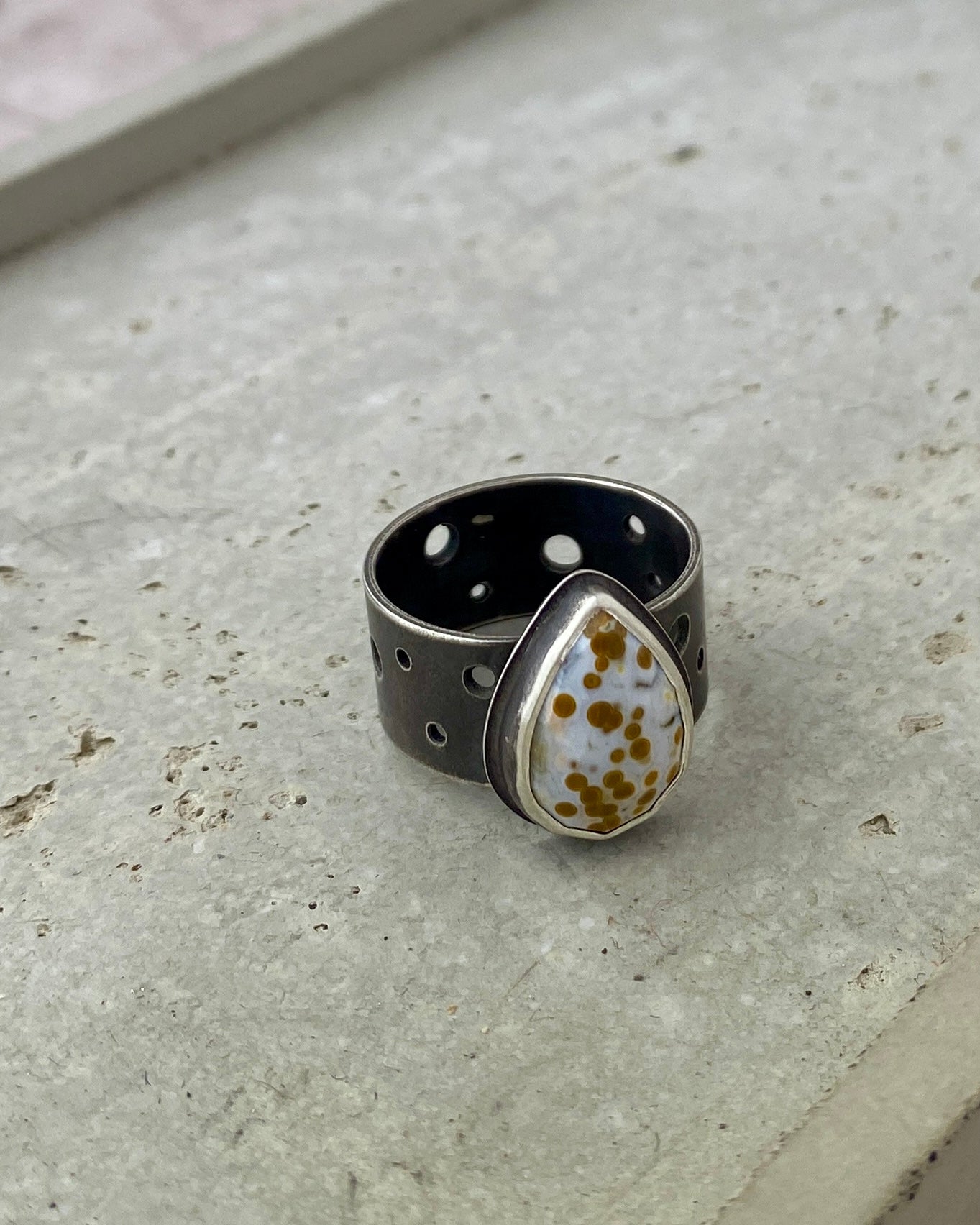 Brut Ocean Jasper Ring | Oxidized Sterling Silver | Sz 7.5