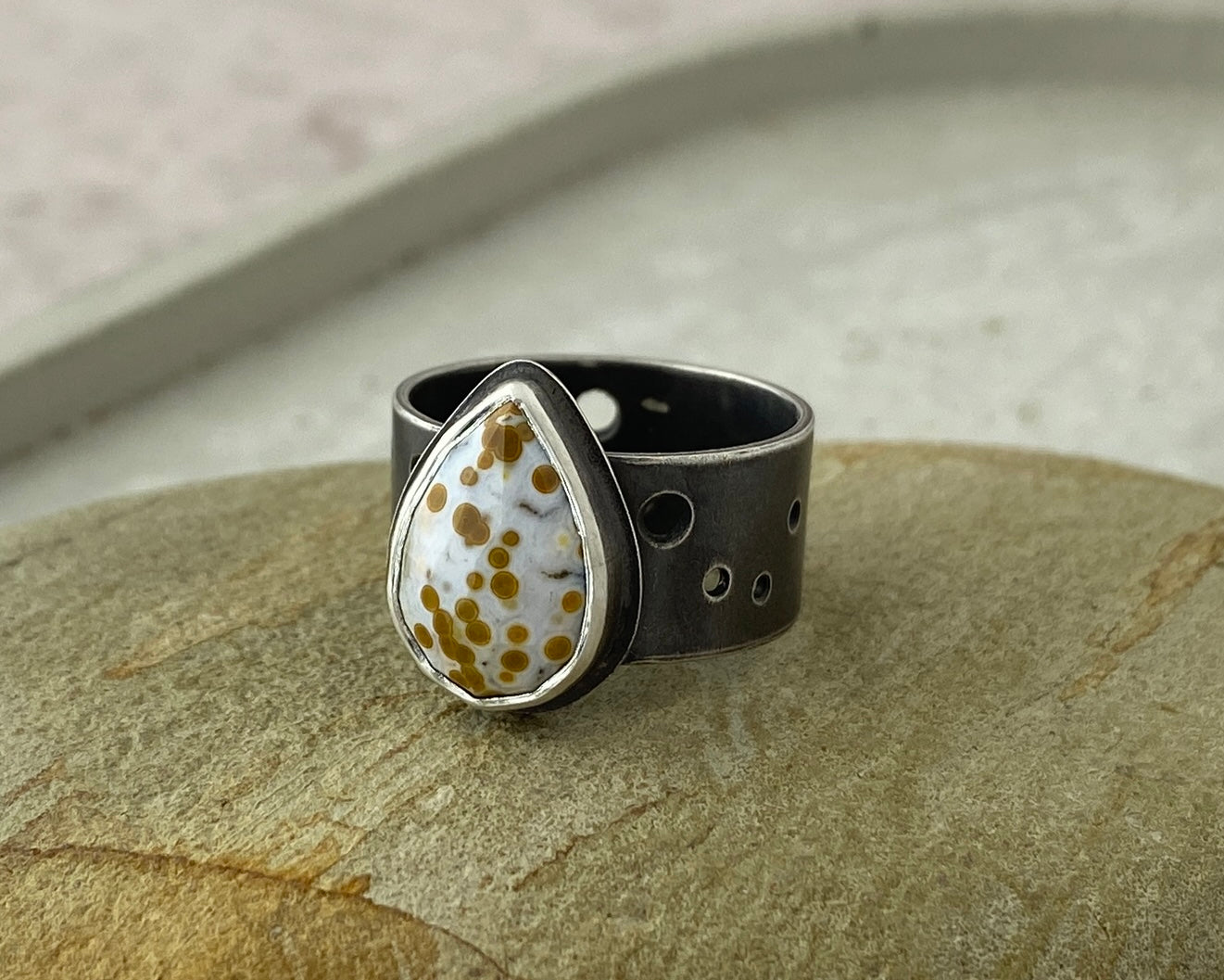 Brut Ocean Jasper Ring | Oxidized Sterling Silver | Sz 7.5