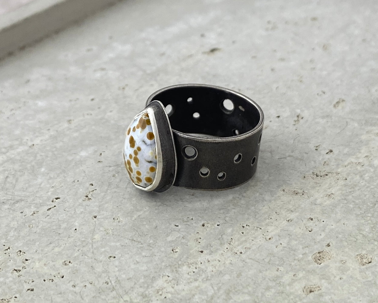 Brut Ocean Jasper Ring | Oxidized Sterling Silver | Sz 7.5