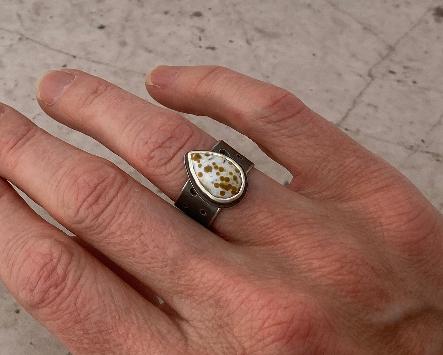 Brut Ocean Jasper Ring | Oxidized Sterling Silver | Sz 7.5