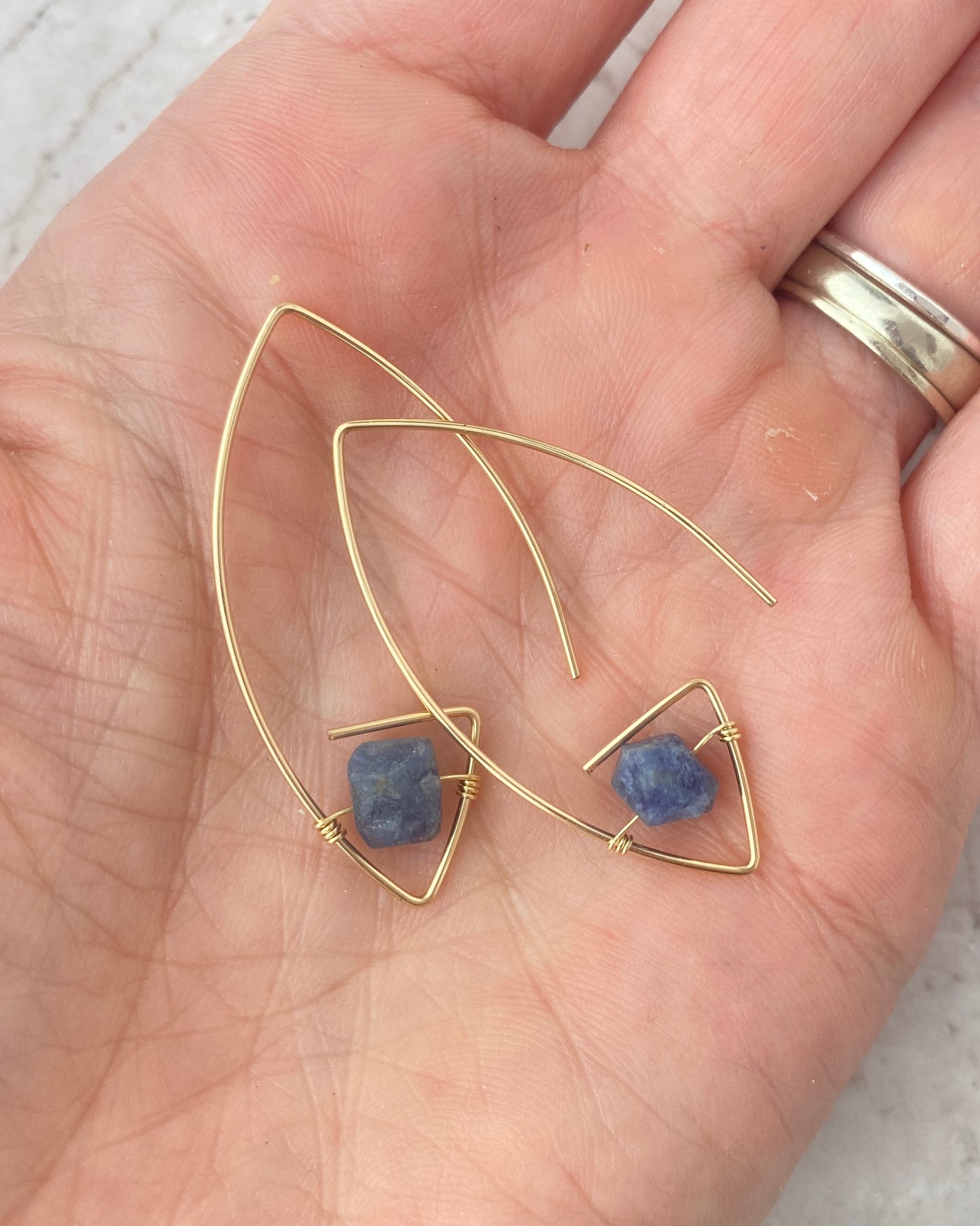 Raw Sapphire Arc Hoop Earrings in Sterling Silver or Gold-Filled