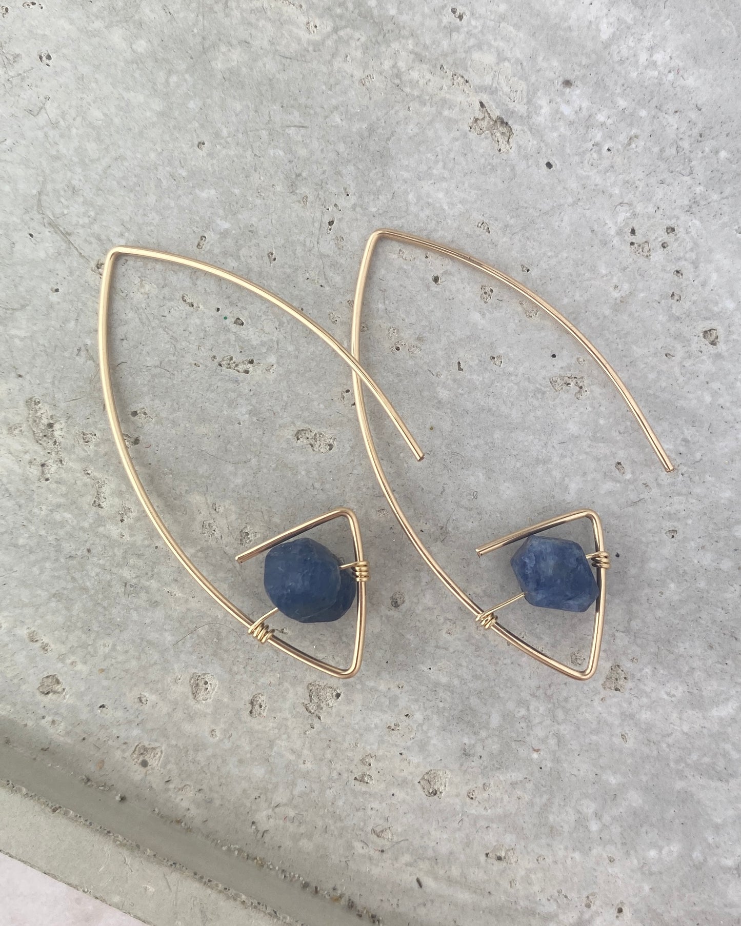 Raw Sapphire Arc Hoop Earrings in Sterling Silver or Gold-Filled