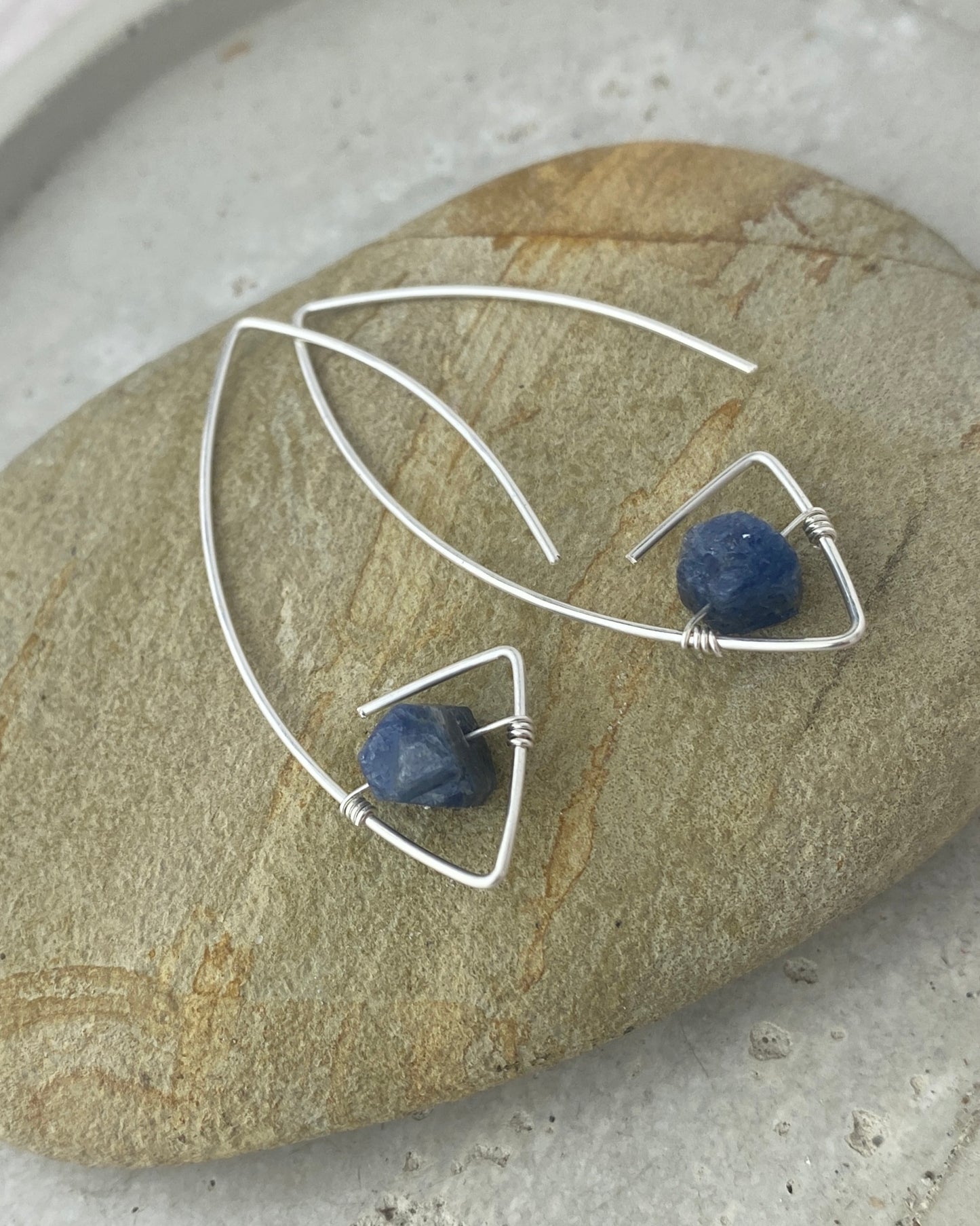 Raw Sapphire Arc Hoop Earrings in Sterling Silver or Gold-Filled