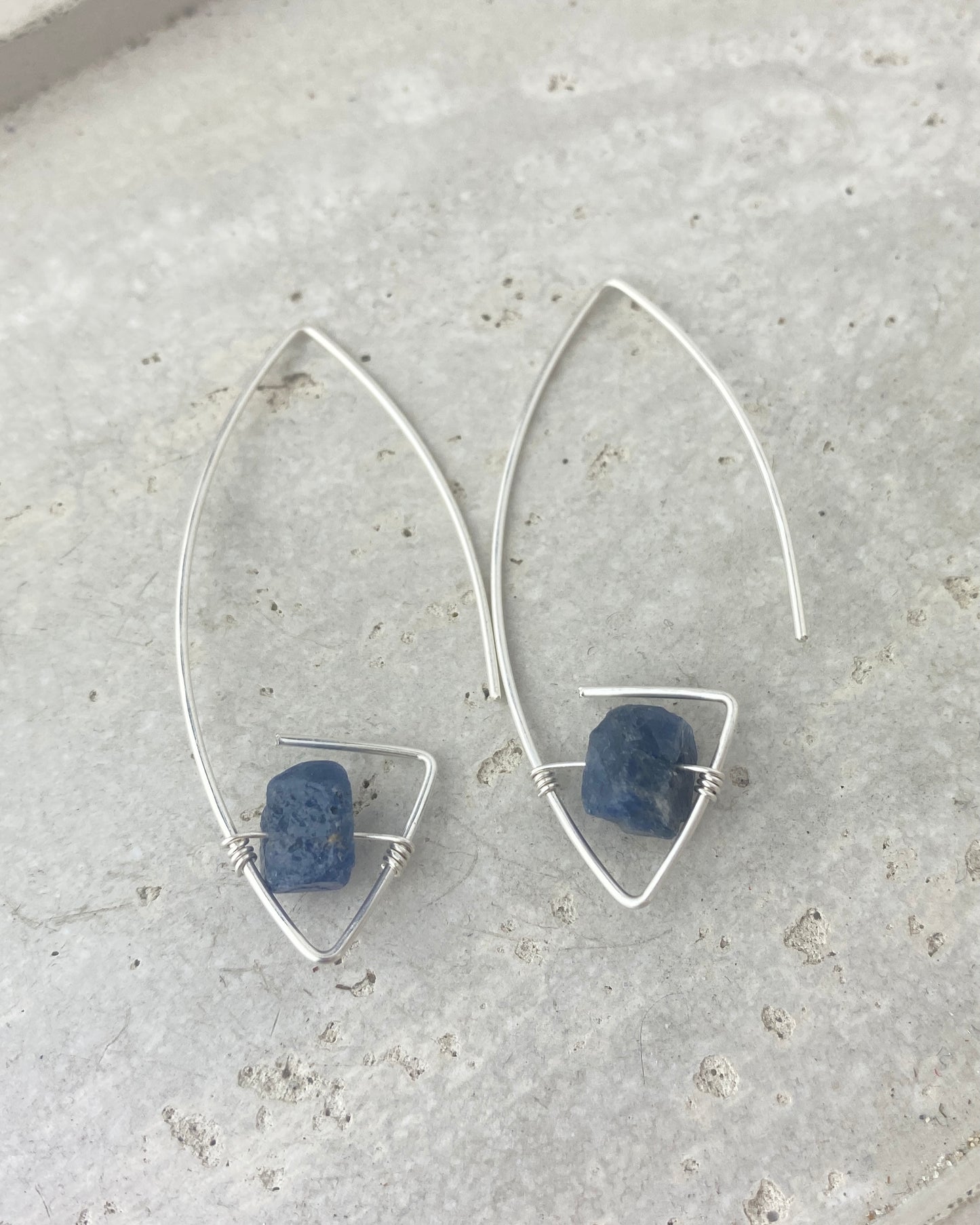 Raw Sapphire Arc Hoop Earrings in Sterling Silver or Gold-Filled