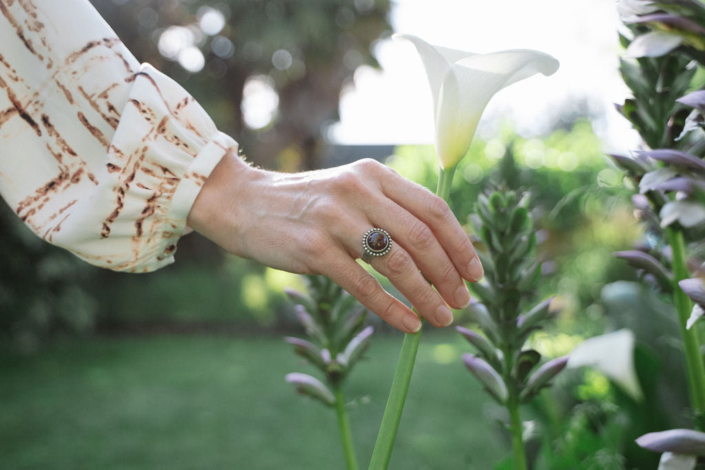 Encircled Tourmaline Ring | Oxidized Sterling Silver | Sz 7